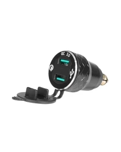 BIKETEC MOTOCYKLOWE PODWÓJNE GNIAZDO USB QC 3.0 - 36 W DIN QUICK CHARGE Z WOLTOMIERZEM BMW / TRIUMPH