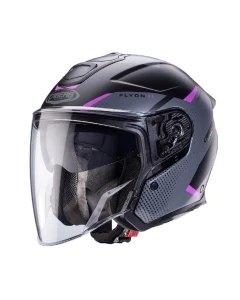 CABERG KASK OTWARTY JET OTWARTY FLYON II BOSS KOLOR CZARNY MAT/SZARY/FUKSJA (INTENSYWNY ODCIEŃ RÓŻOWEGO) ROZMIAR S