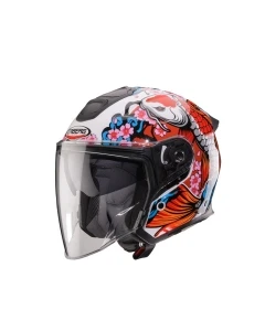 CABERG KASK OTWARTY JET OTWARTY FLYON II KOI BIAŁY/CZERWONY/POMARAŃCZOWY/NIEBIESKI ROZMIAR M