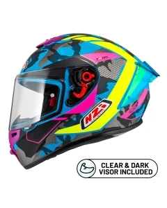 KASK MOTOCYKLOWY NZI TRENDY STREAM CAMU BLUE NEON PINK BLUE S MATT L