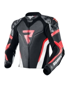 KURTKA SKÓRZANA REBELHORN REBEL BLACK/WHITE/FLO RED 46