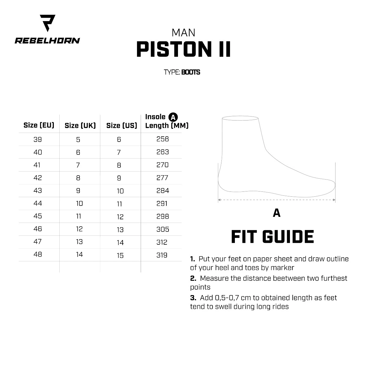 tabela rozmiarów buty rebelhorn piston ii
