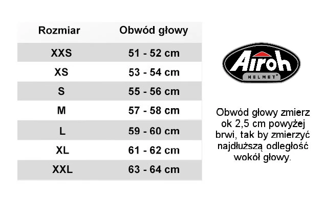 Tabela rozmiarów kasków motocyklowych AIROH